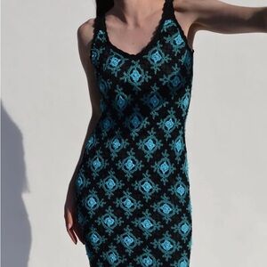 Elegant Black and Blue Crochet Dress